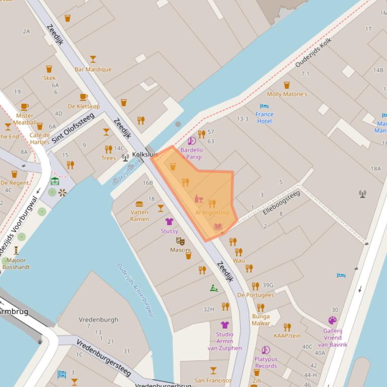 Kaart van postcodegebied 1012AP.