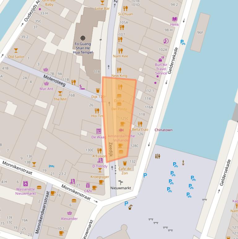 Kaart van postcodegebied 1012AW.