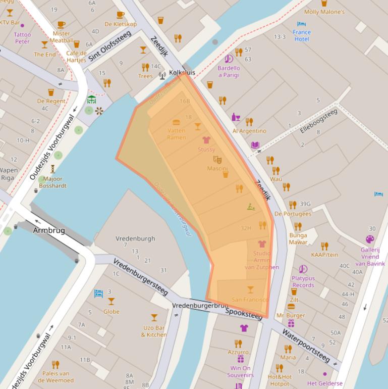 Kaart van postcodegebied 1012AZ.