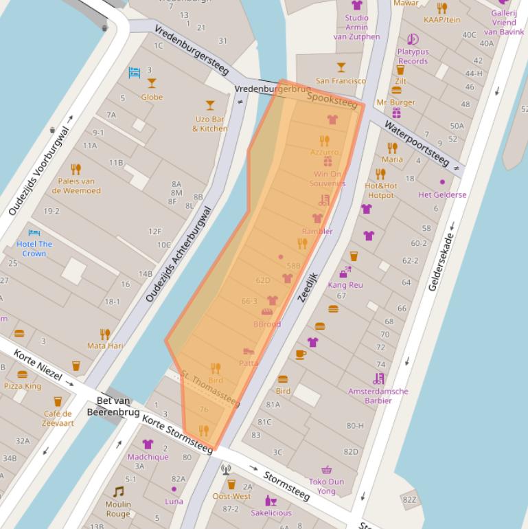 Kaart van postcodegebied 1012BA.