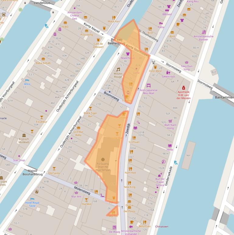 Kaart van postcodegebied 1012BB.