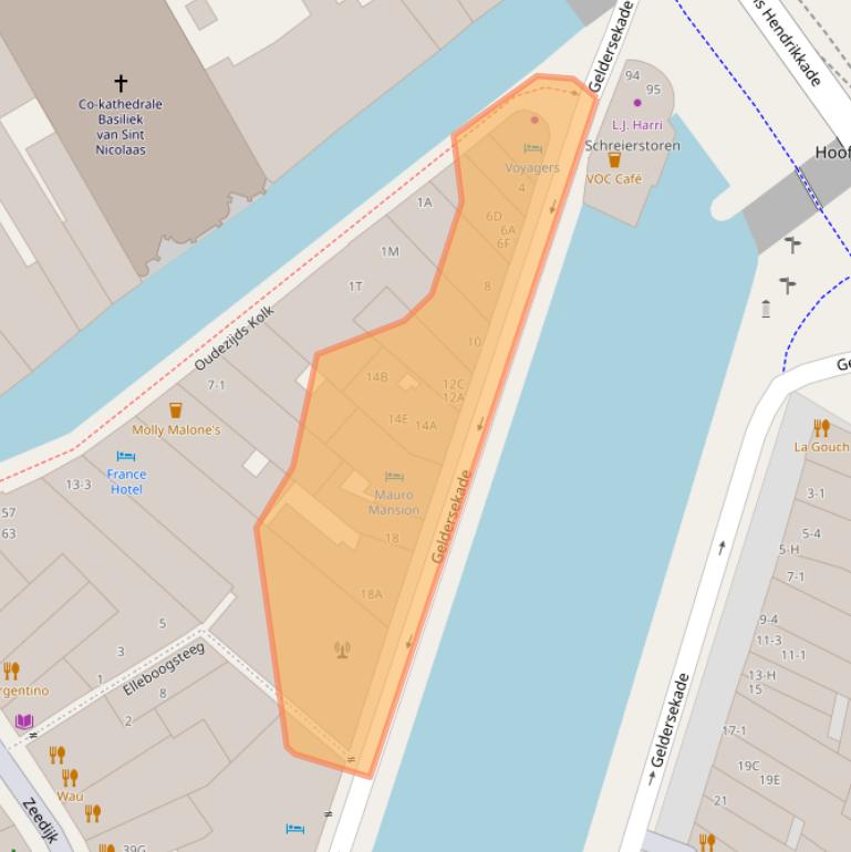 Kaart van postcodegebied 1012BH.