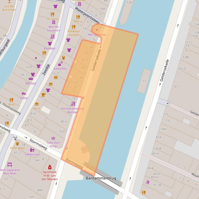 Kaart van postcodegebied 1012BK.