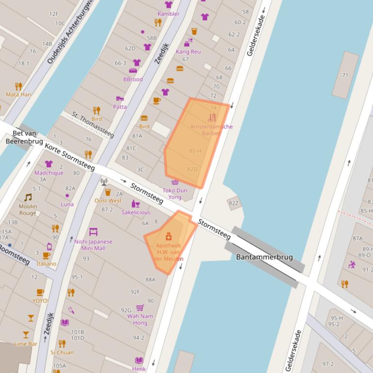 Kaart van postcodegebied 1012BL.