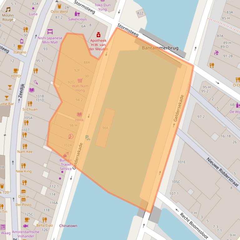 Kaart van postcodegebied 1012BM.