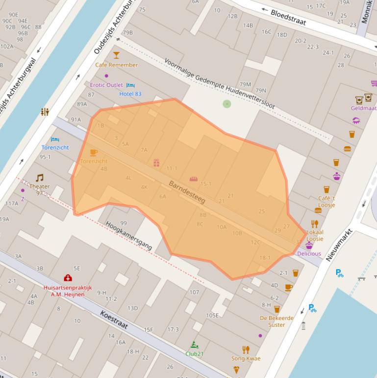 Kaart van postcodegebied 1012BV.