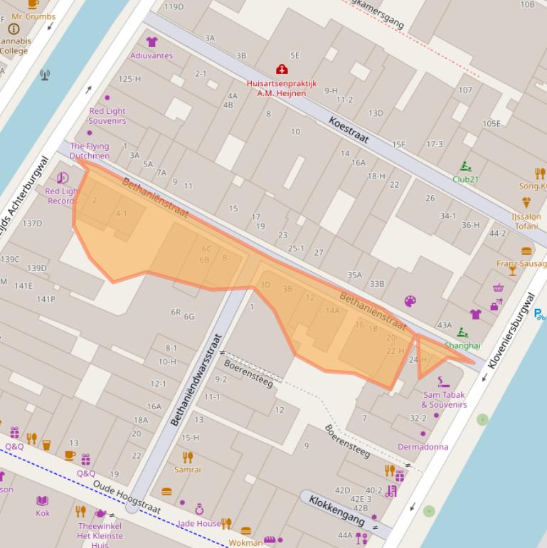 Kaart van postcodegebied 1012CA.