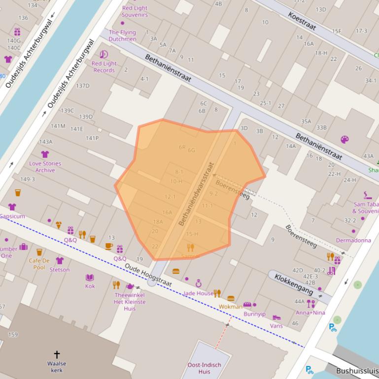 Kaart van postcodegebied 1012CB.