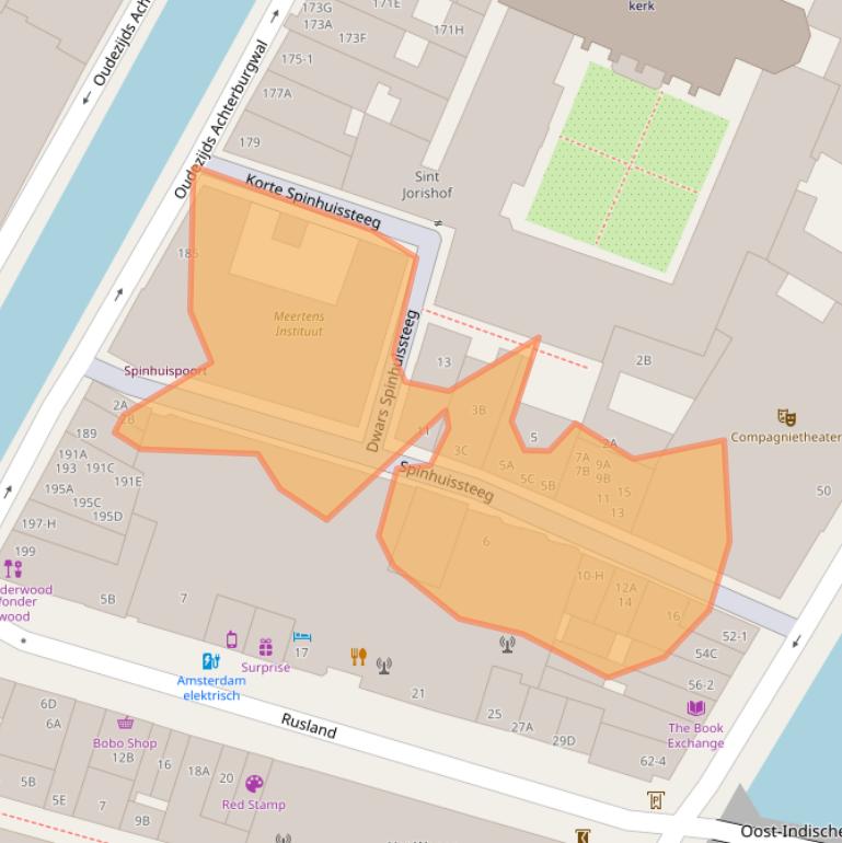 Kaart van postcodegebied 1012CJ.