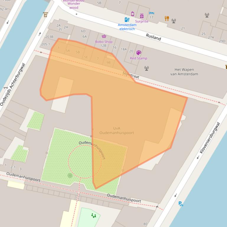 Kaart van postcodegebied 1012CM.