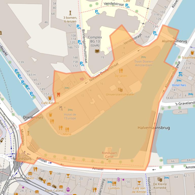 Kaart van postcodegebied 1012CP.