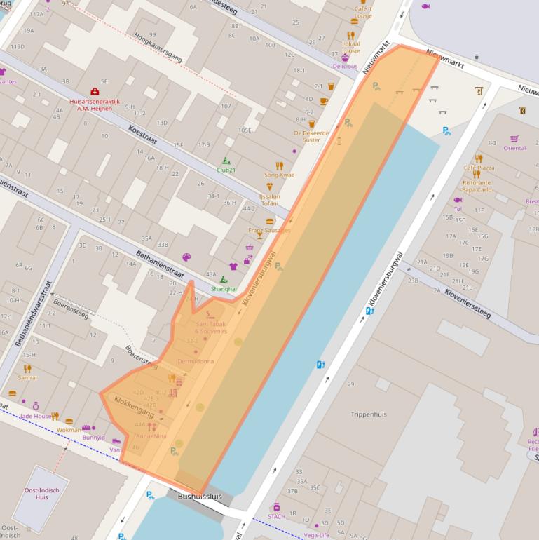 Kaart van postcodegebied 1012CW.