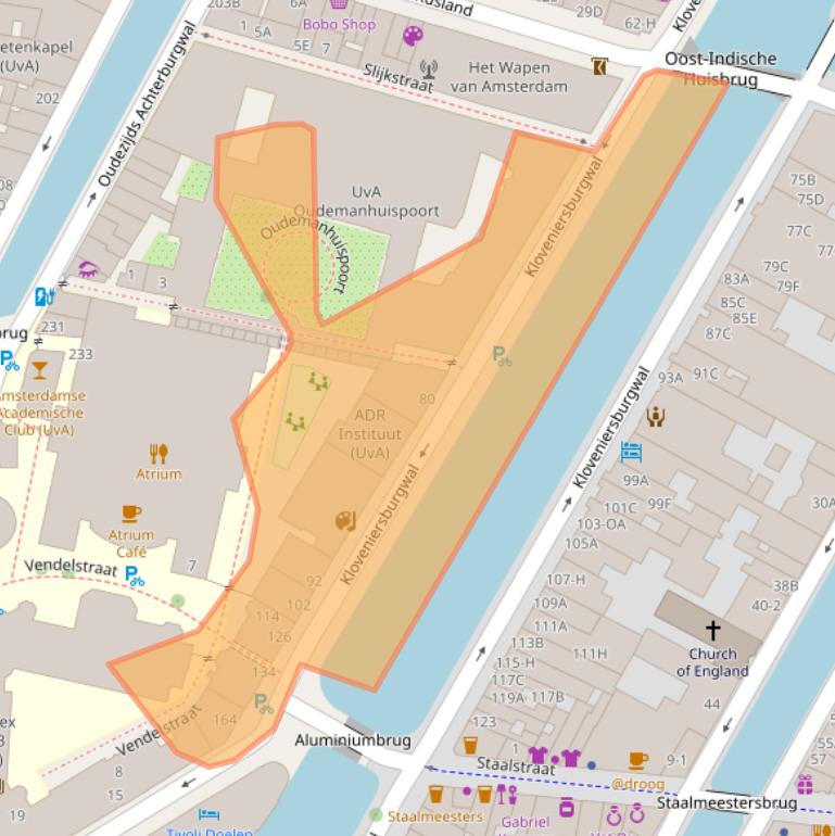 Kaart van postcodegebied 1012CZ.