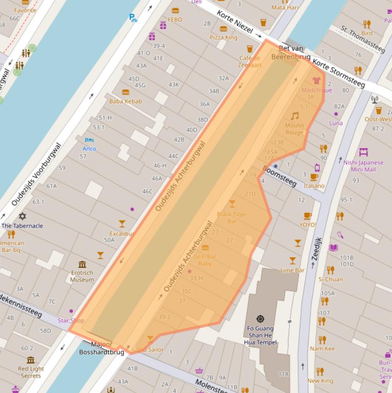 Kaart van postcodegebied 1012DA.