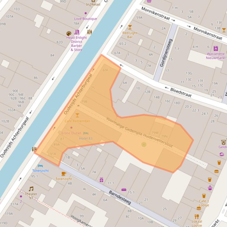 Kaart van postcodegebied 1012DC.