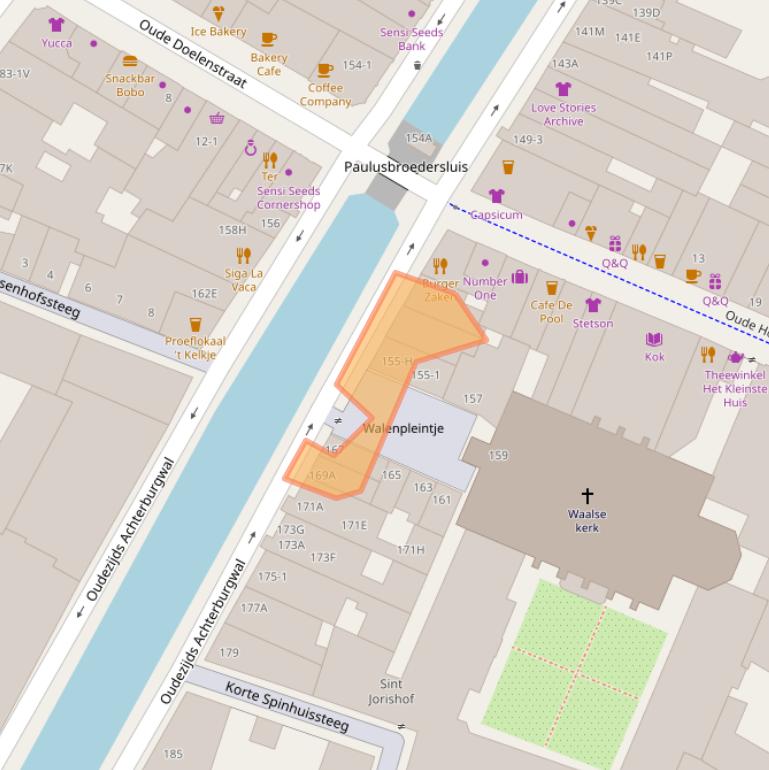 Kaart van postcodegebied 1012DH.