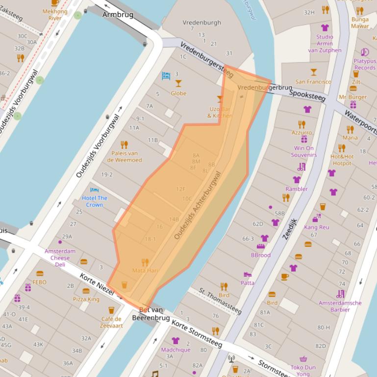 Kaart van postcodegebied 1012DM.