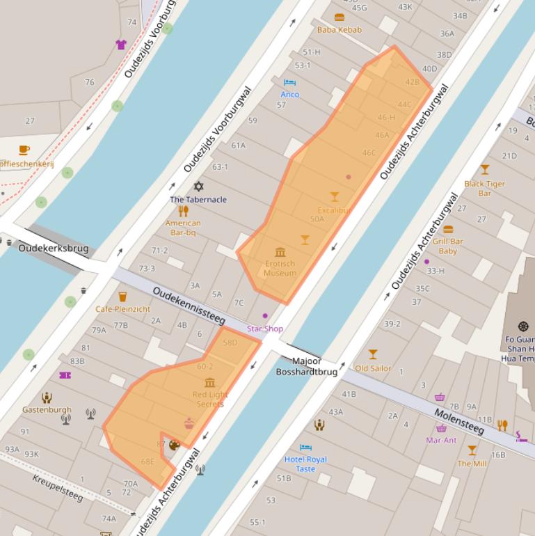 Kaart van postcodegebied 1012DP.