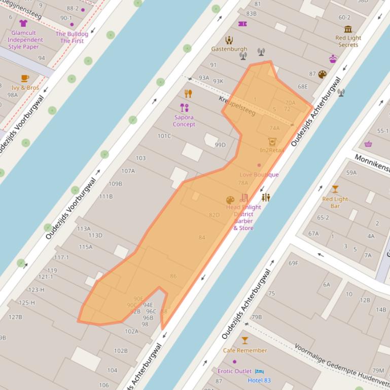 Kaart van postcodegebied 1012DR.