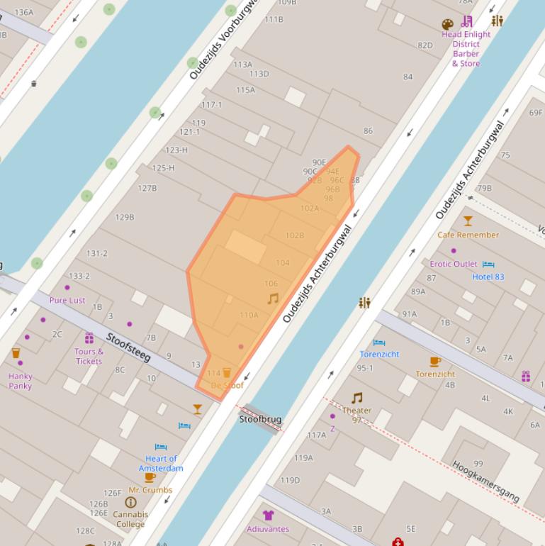 Kaart van postcodegebied 1012DS.