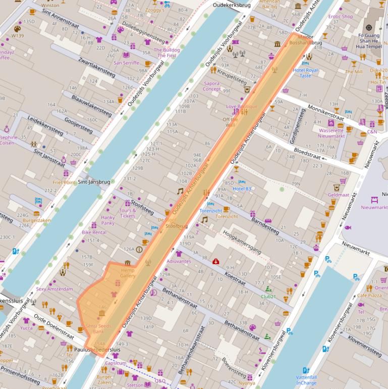 Kaart van postcodegebied 1012DV.