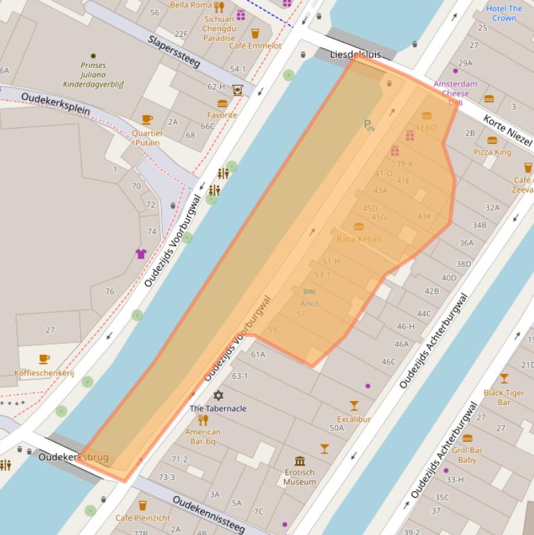 Kaart van postcodegebied 1012EJ.