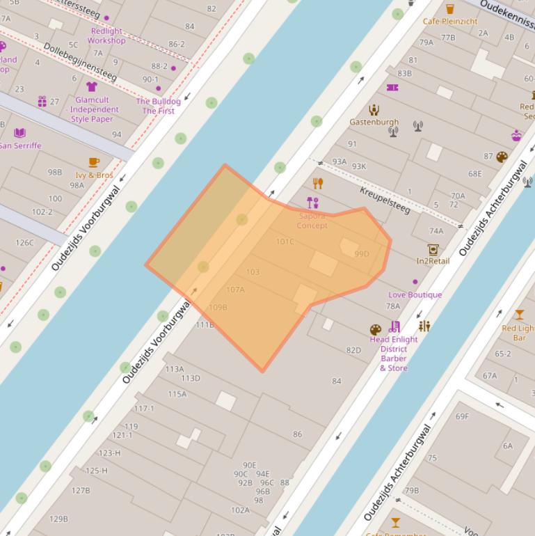 Kaart van postcodegebied 1012EM.