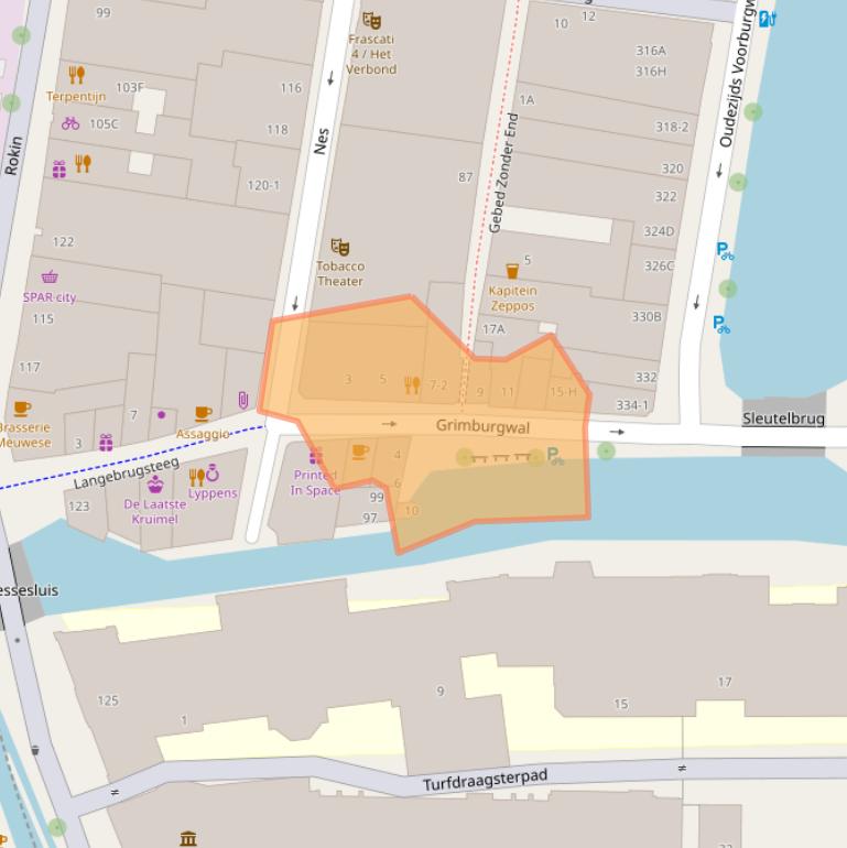 Kaart van postcodegebied 1012GA.