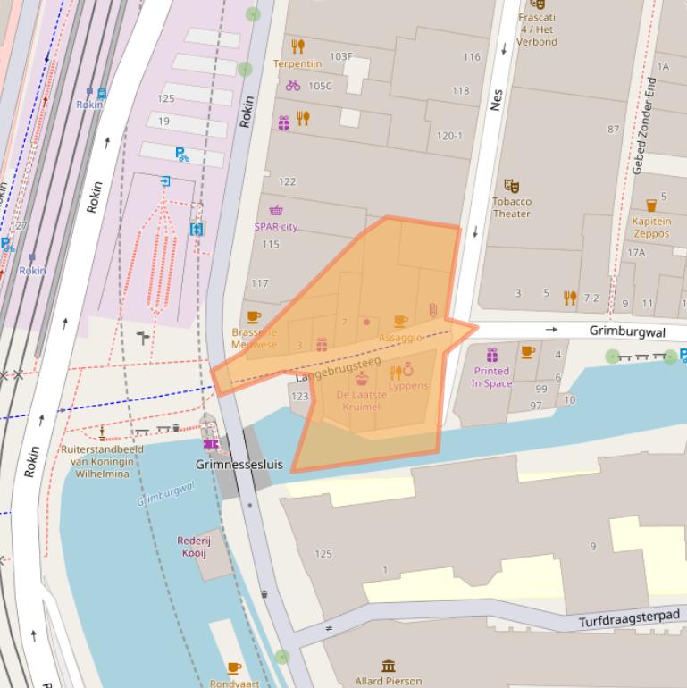 Kaart van postcodegebied 1012GB.