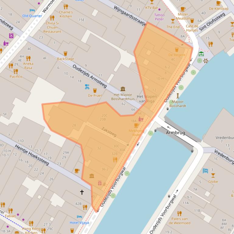 Kaart van postcodegebied 1012GD.