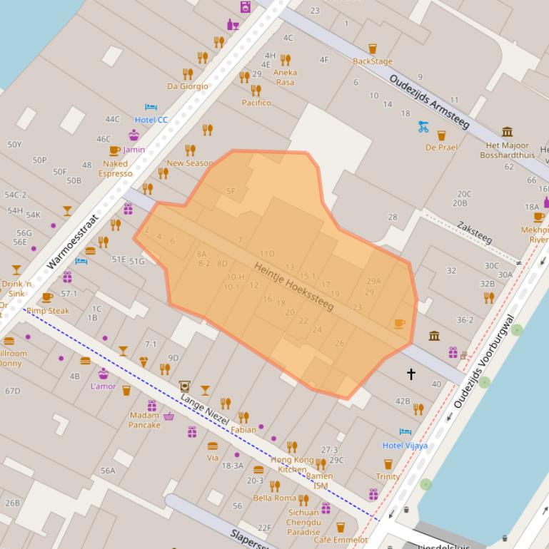 Kaart van postcodegebied 1012GR.