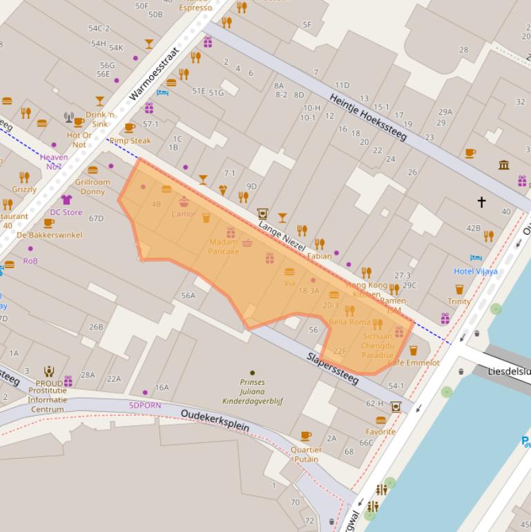 Kaart van postcodegebied 1012GT.