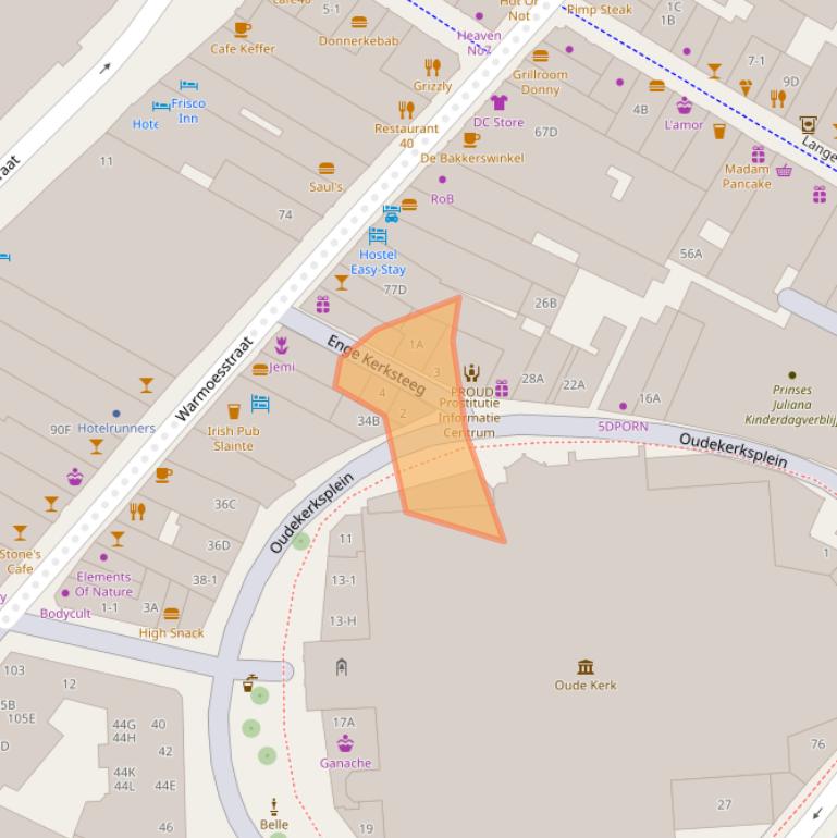 Kaart van postcodegebied 1012GV.