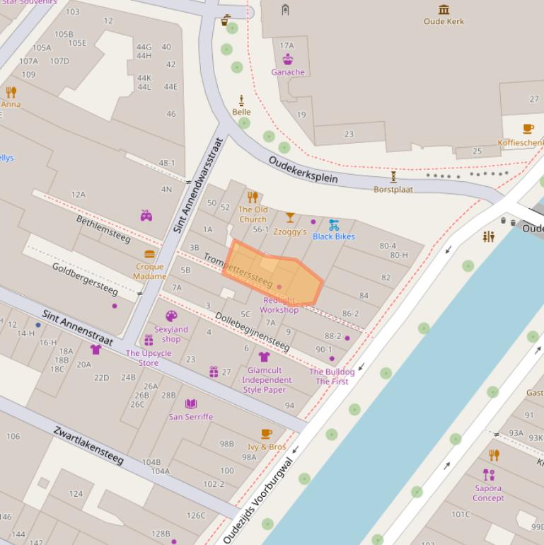 Kaart van postcodegebied 1012HB.