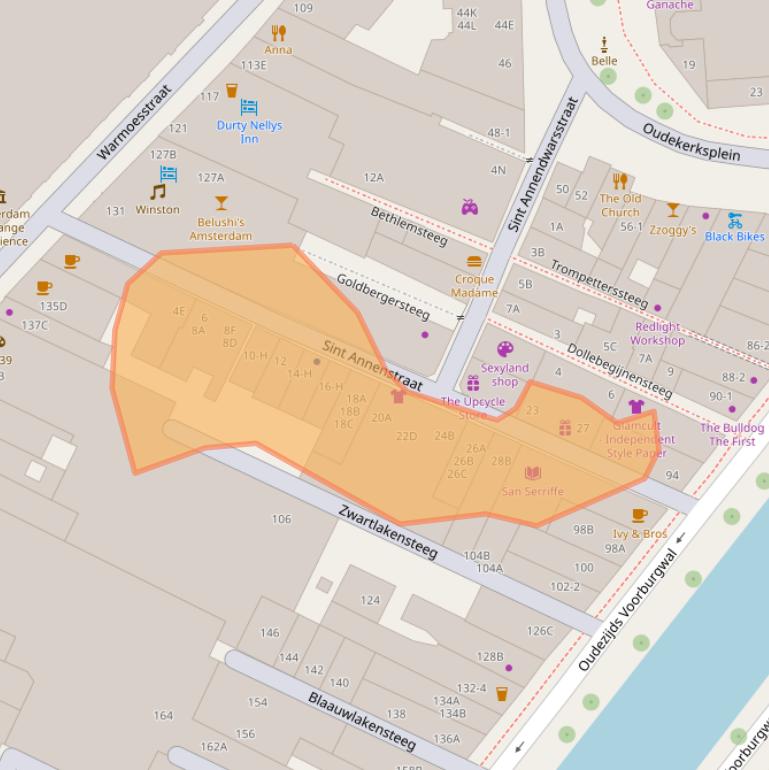 Kaart van postcodegebied 1012HE.