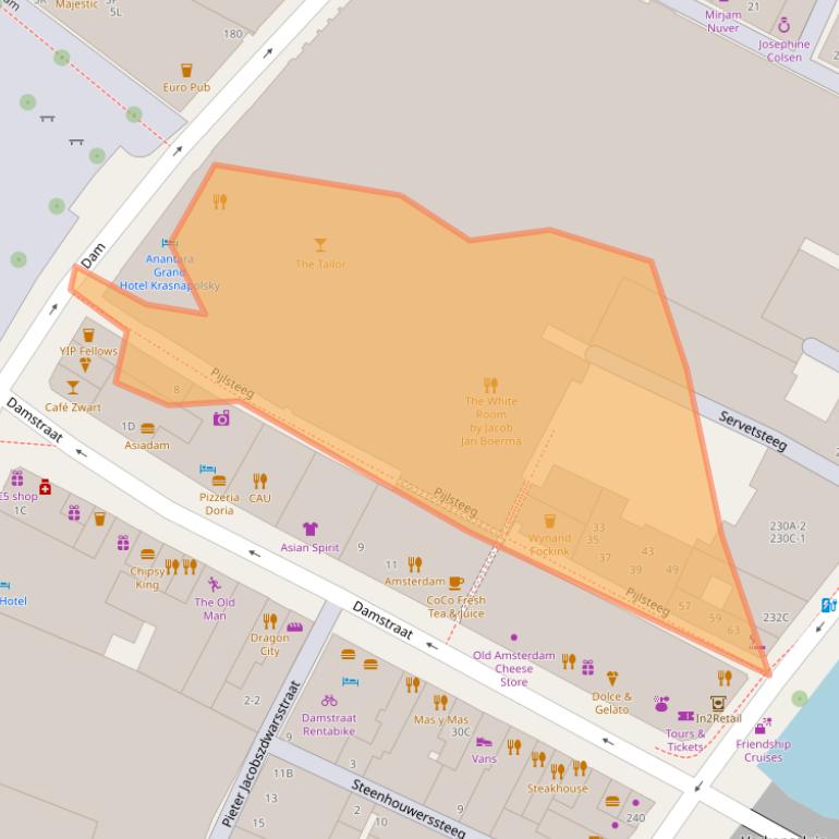 Kaart van postcodegebied 1012HH.