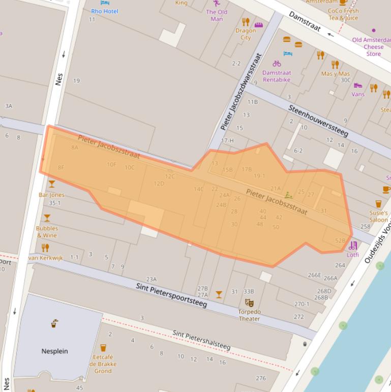 Kaart van postcodegebied 1012HL.