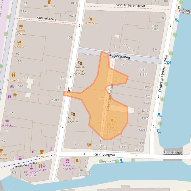 Kaart van postcodegebied 1012HS.