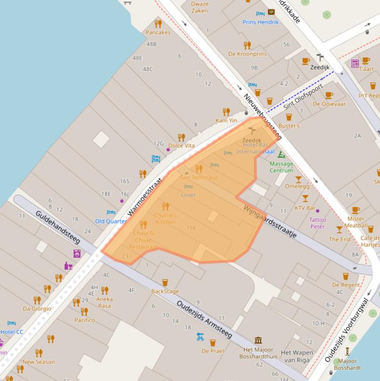 Kaart van postcodegebied 1012HT.