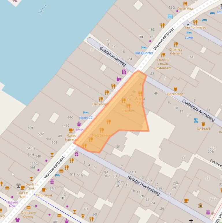 Kaart van postcodegebied 1012HV.