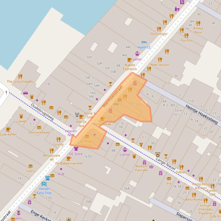 Kaart van postcodegebied 1012HW.