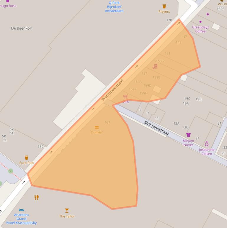 Kaart van postcodegebied 1012JC.