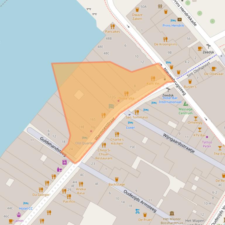 Kaart van postcodegebied 1012JD.