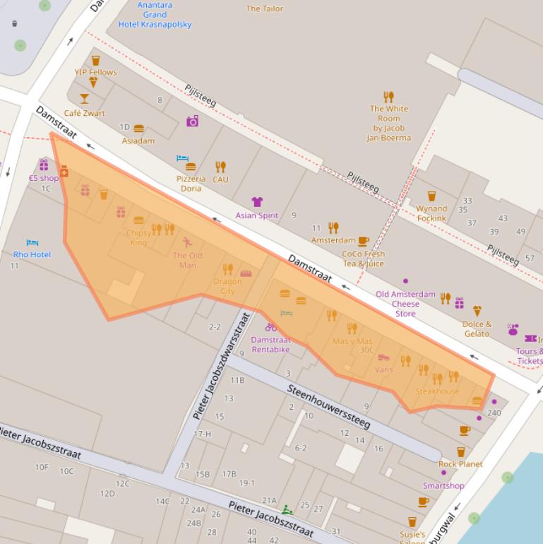 Kaart van postcodegebied 1012JM.