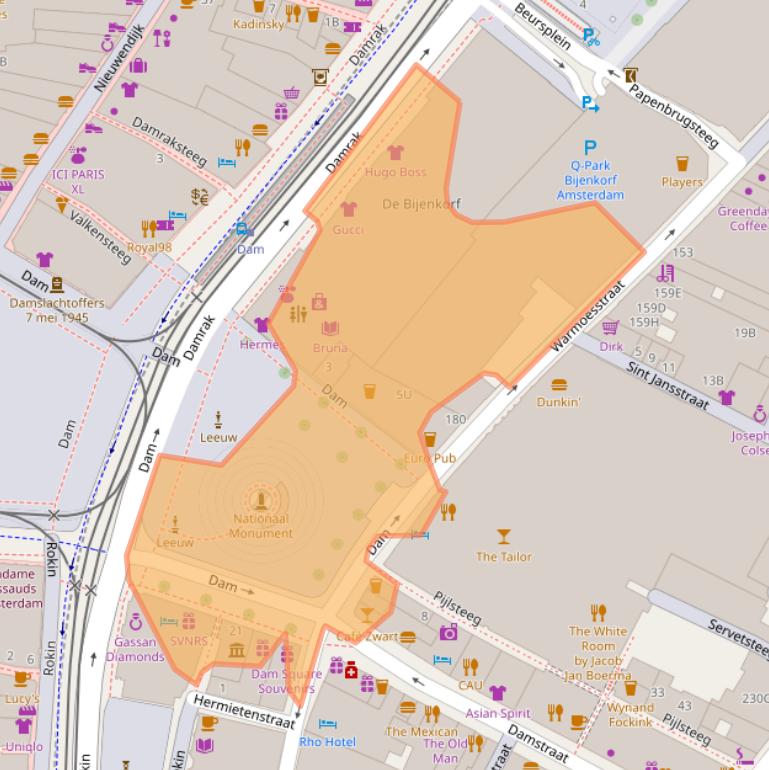 Kaart van postcodegebied 1012JS.