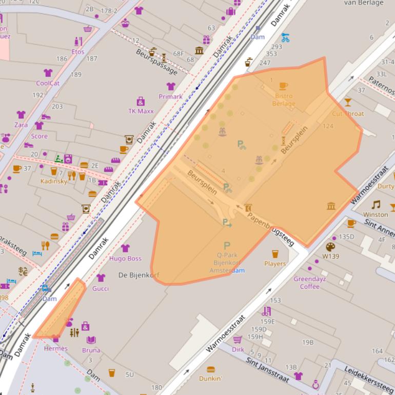 Kaart van postcodegebied 1012JW.