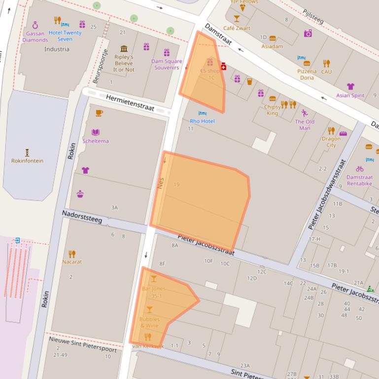 Kaart van postcodegebied 1012KC.