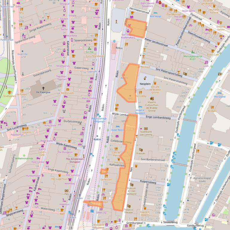 Kaart van postcodegebied 1012KE.