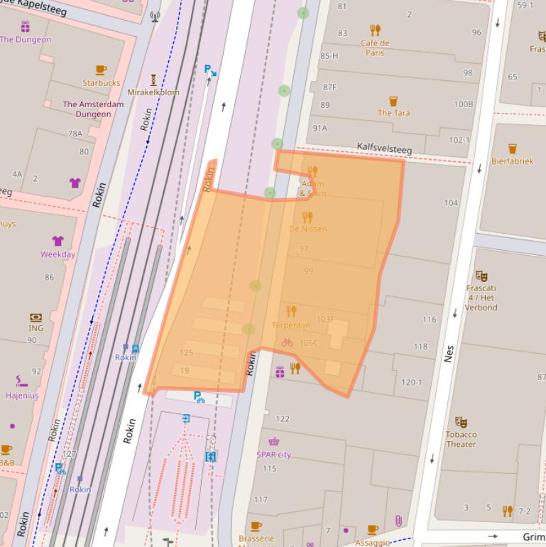 Kaart van postcodegebied 1012KM.