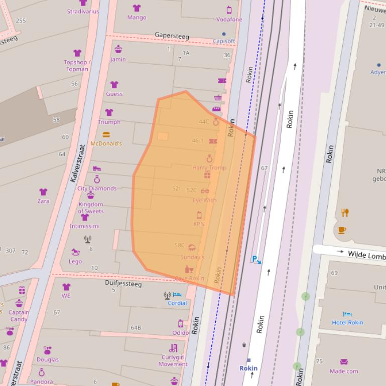 Kaart van postcodegebied 1012KV.